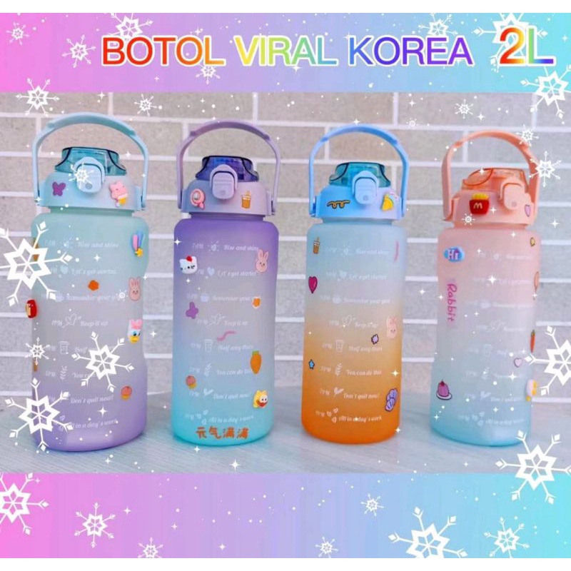 Jual Botol Minum 2 Liter Botol Viral Korea 2000ml Botol Motivasi Free Stiker 2d And3d Shopee 7772