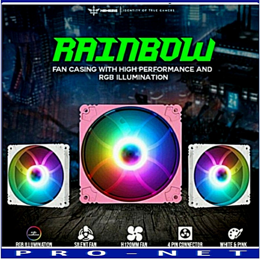 fan case gaming nyk nemesis rainbow rgb 12cm cooler cpu pc fan casing   merah muda