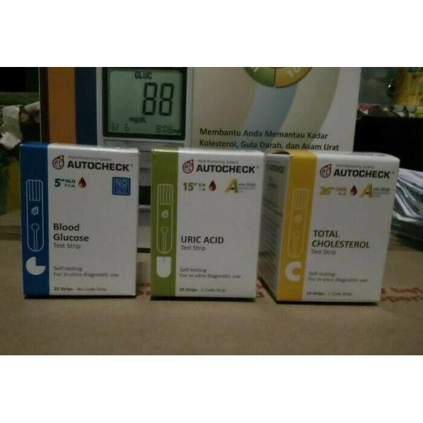 

Termurah paket Strip autochek 3in1 gula darah kolesterol dan asam urat Diskon