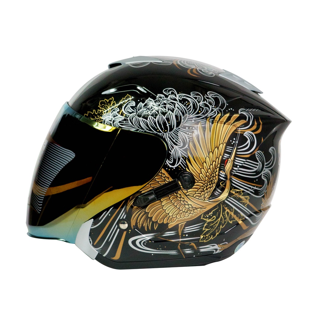 KM7 Helmet angsa/swan SNI dewasa double visor / Helmet KM7  half face SEVENKING BLACK GOLD GLOSSY
