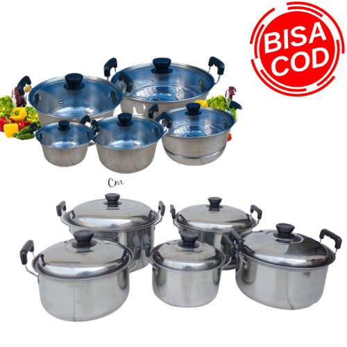 Panci Set Isi 5 Panci Kukusan Streamer Panci Stainless Steel Panci Anti Lengket Serbaguna Shopee Indonesia