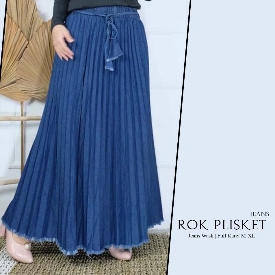Ready ROK PLISKET JEANS // ROK PANJANG YJJ