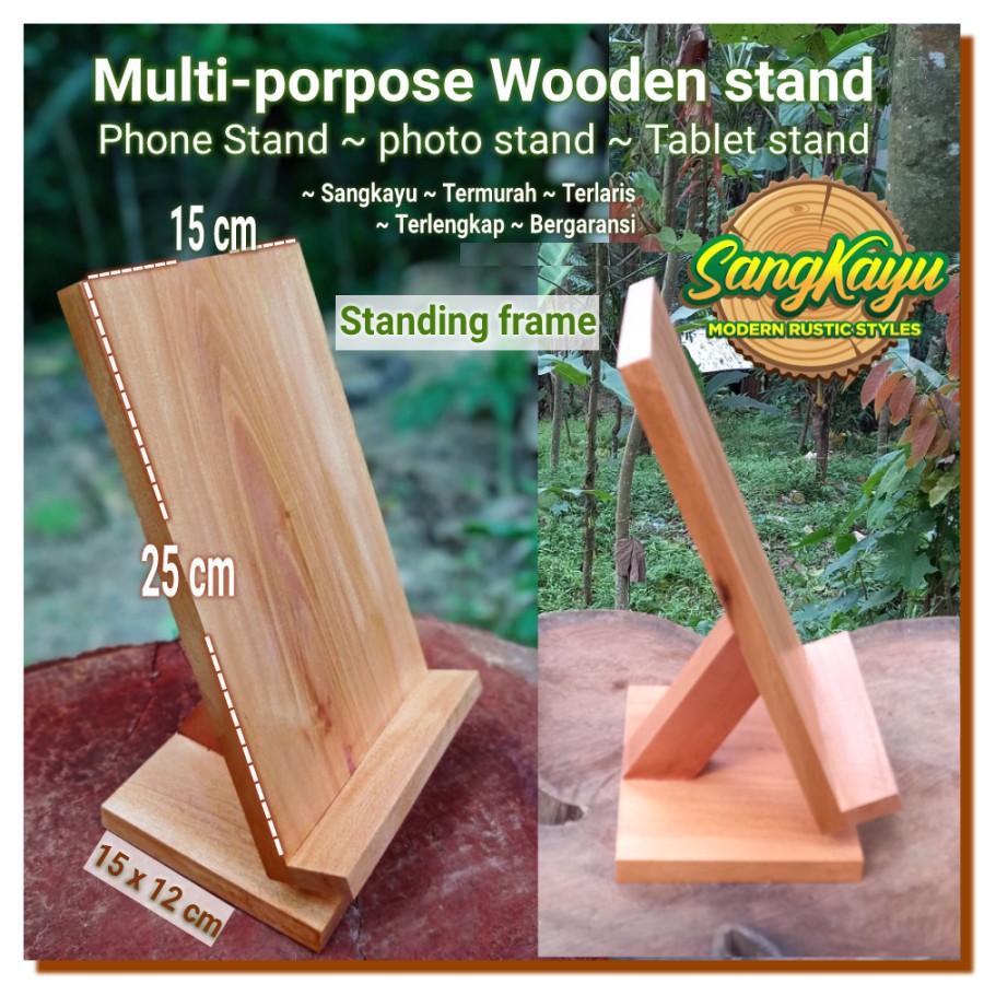 Jual Standing frame kayu photo display stand kayu tablet stand phone