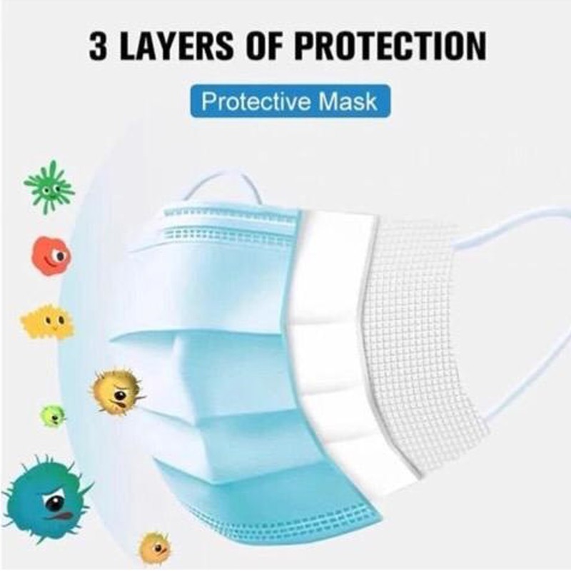 MASKER PROTECTIVE Diposable Face Mask 3 Ply MD Mask Isi 50 Pcs