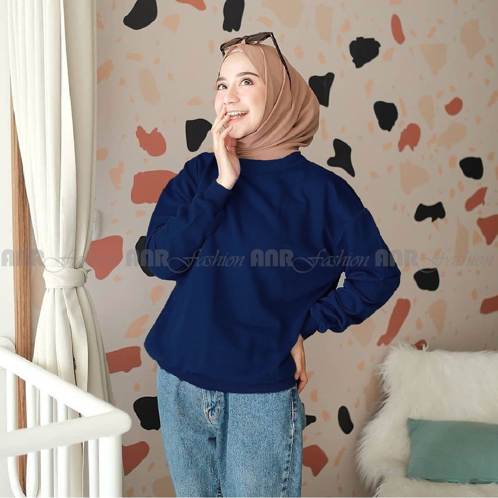 Sweater Basic Oblong Polos Wanita/Cewek Murah Berkualitas Promo - Hitam/Abu Misty/Merah/Navy/Abu Tua