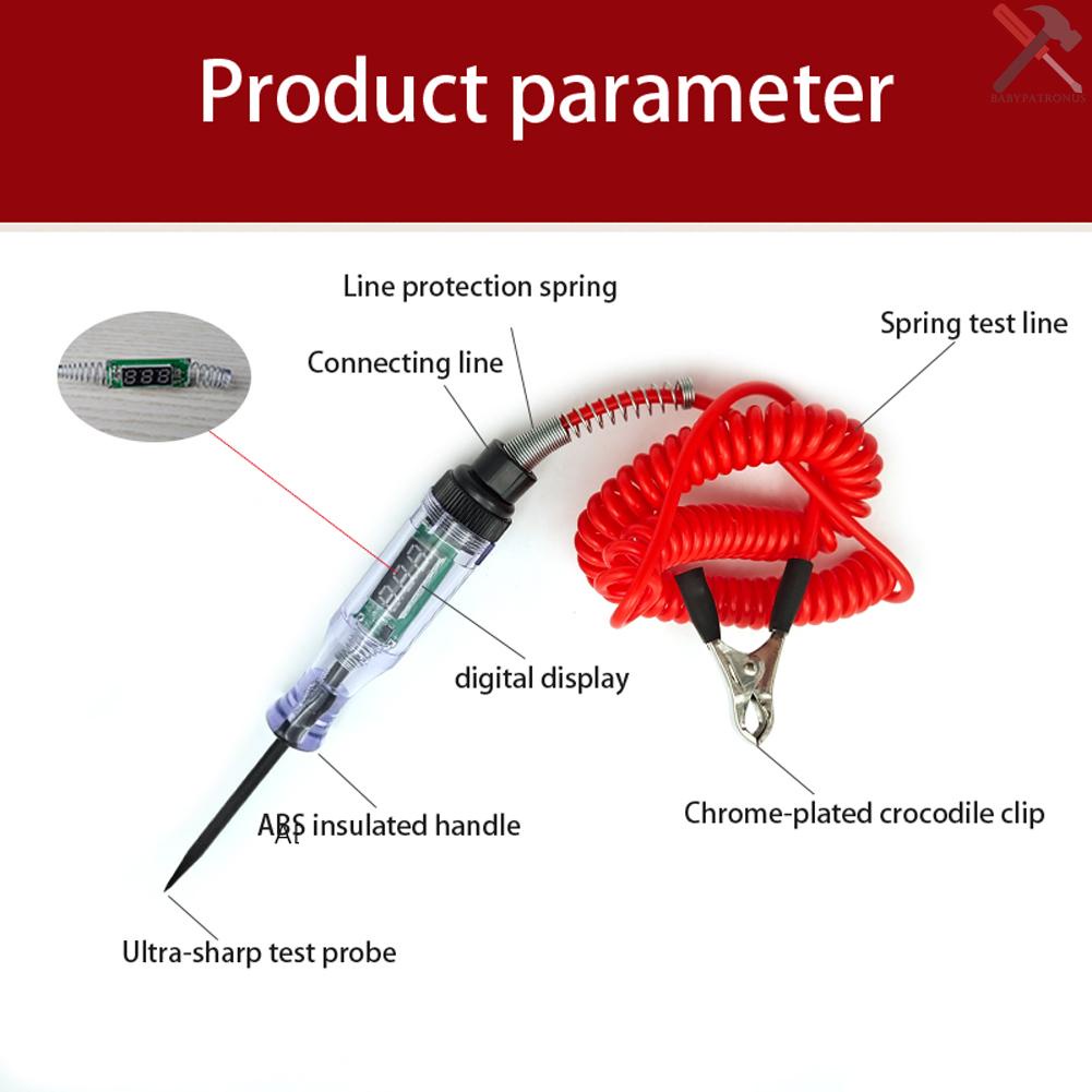 Pena Tester Sirkuit Listrik Digital Portabel 6v 12v 24v Dengan Kabel Pegas 2.8M Untuk Otomotif Mobil Truk