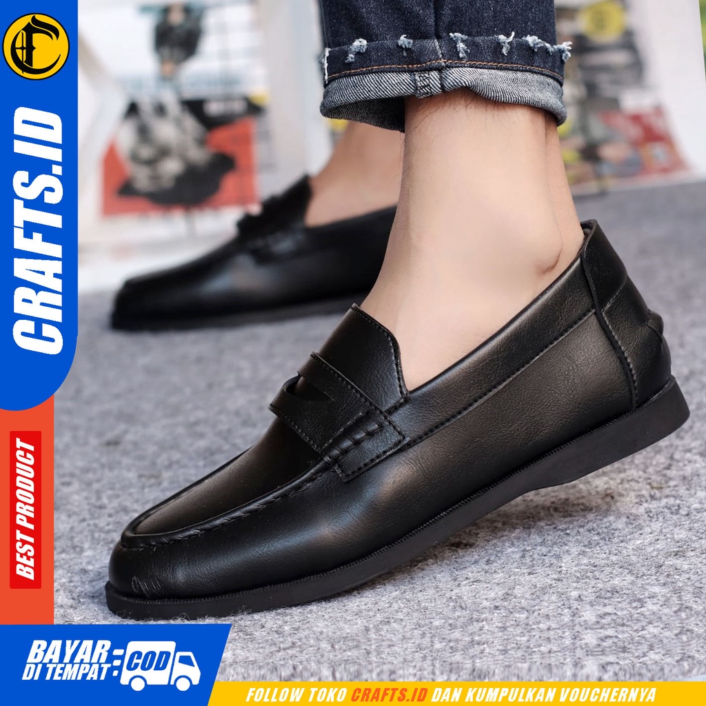 Sepatu Formal Pria Sepatu Casual Pria Kulit Pu Slop Sepatu Pantofel Kerja Kantor Kuliah Kondangan Sepatu Hitam Pria CRAFTS PENNY