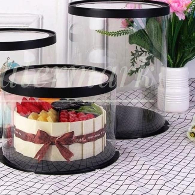 

Cake Box Bulat Dus Kue Kotak Kue Transparant Mika PET 22x22 cm