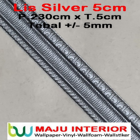 Lis Wallpaper Dinding 3D Border Walpaper 3D Wallfoam 230 cm x 8 cm x 5mm-Lis Silver 5cm