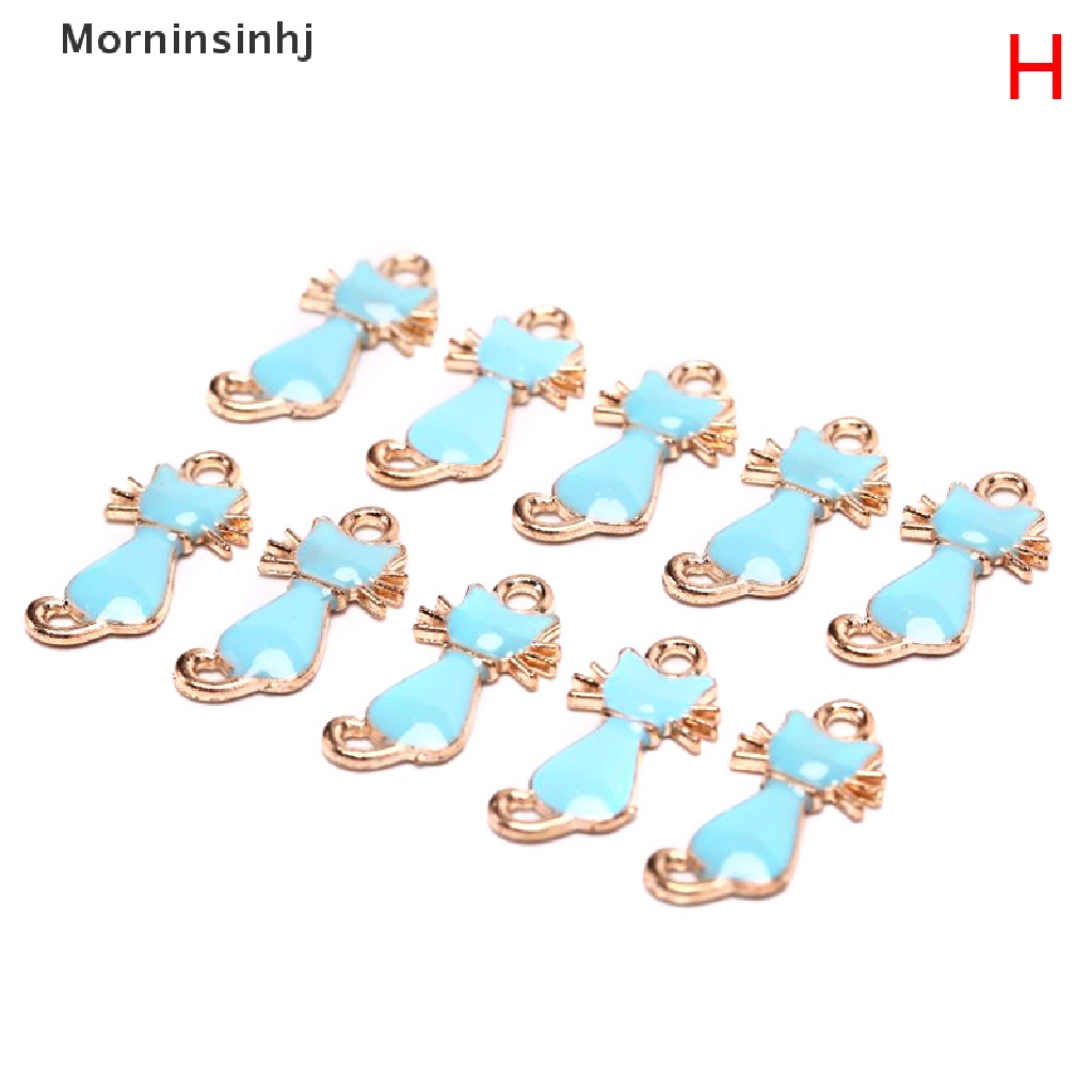 Mornin 10pcs / Pak Liontin Enamel Bentuk Kucing Lucu Untuk Aksesoris Perhiasan Wanita DIY