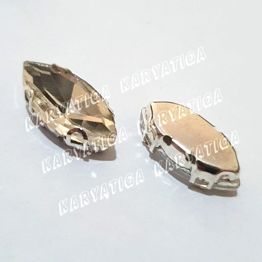 Kristal Cangkang Jahit Bahan Kaca 7x15 Mata/Oval Lancip-Putih (10 pcs)