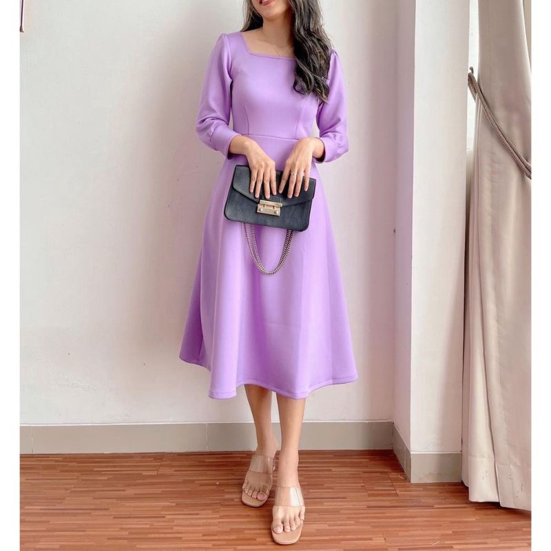 Simple Midi Dress casual Korean Style