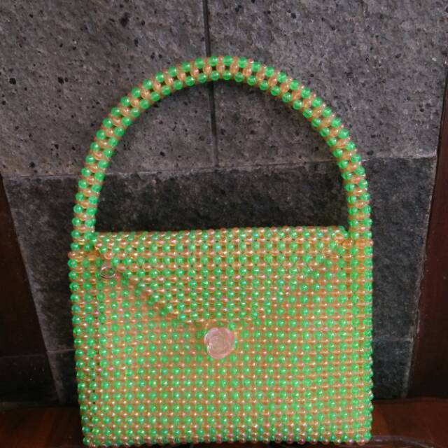 Tas mote tas manik handmade beads bags hijau orange