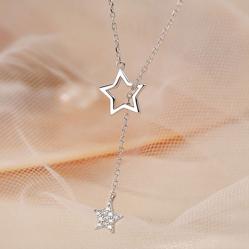 Kalung Choker Sterling Silver 925 Dengan Liontin Bintang Berkilau Untuk Wanita