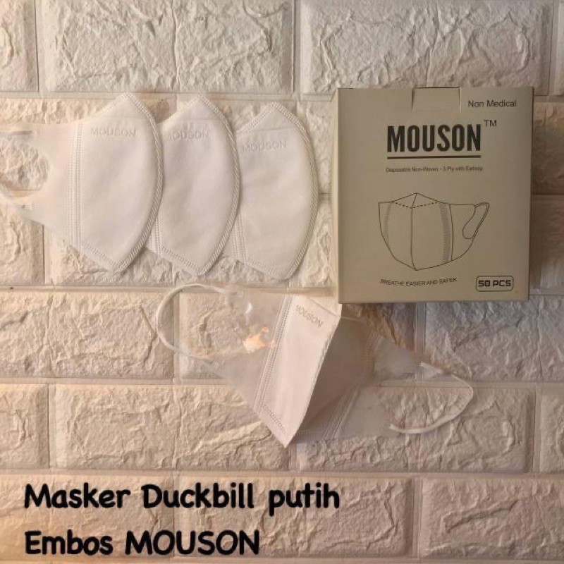 MASKER DUCKBILL ADA EMBOS MOUSON HITAM PUTIH 1BOX ISI 50PCS