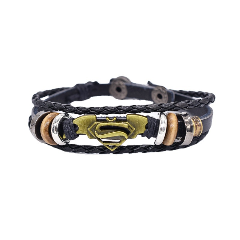 Gelang Pria Desain Superman Batman Gaya Vintage Gothic Punk Adjustable Untuk Pesta Halloween