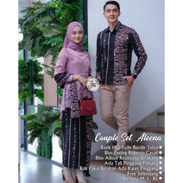 Set kebaya couple Lanura terbaru/kebaya couple tunangan (free slendang)-purple