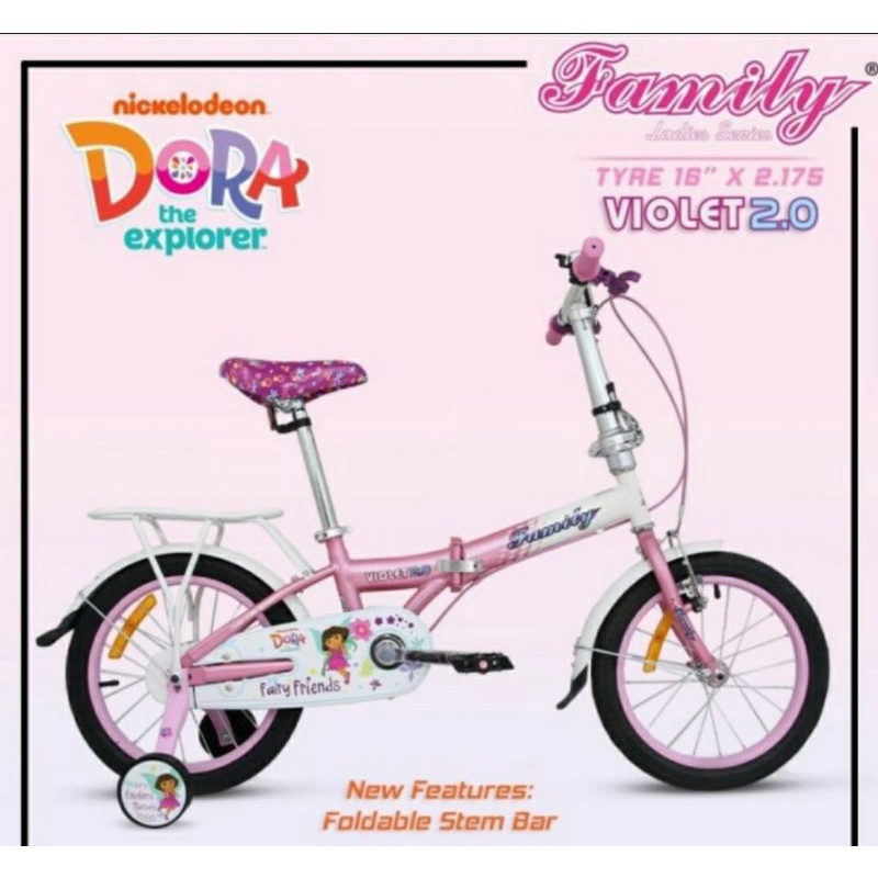 Sepeda Lipat Anak 16 inch Family Violet 2.0 Dora Explorer Pink