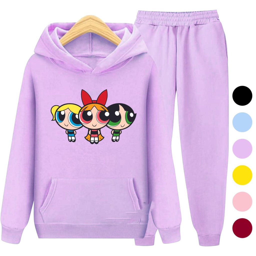 Setelan Anak Sweater Hoodie POWERPUFF GIRLS / Sweater Anak Kartun Size S (3-5 Thn) M (5-7 Thn) XL(9-12 thn) XXL (13 + thn)