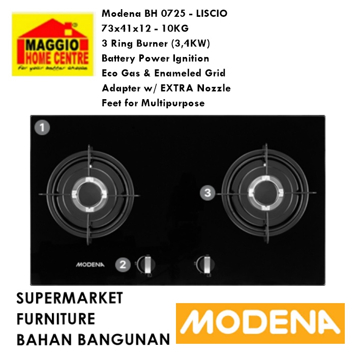 KOMPOR TANAM MODENA - KOMPOR GAS MODENA - KOMPOR MODENA - COOKING HOB BH 0725 - MODENA
