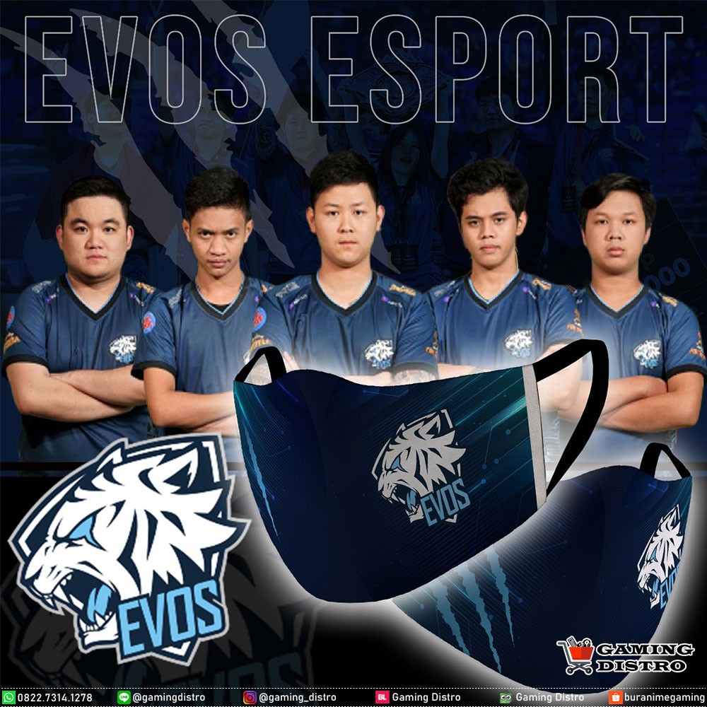 Masker Gaming EVOS ESPORTS - Bahan Kain Dengan Kantong Filter Tambahan