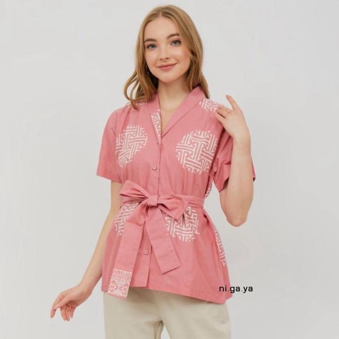 NIGAYA BATIK -KANNA TOP |Atasan Blus Batik Wanita Kerja Lengan Pendek