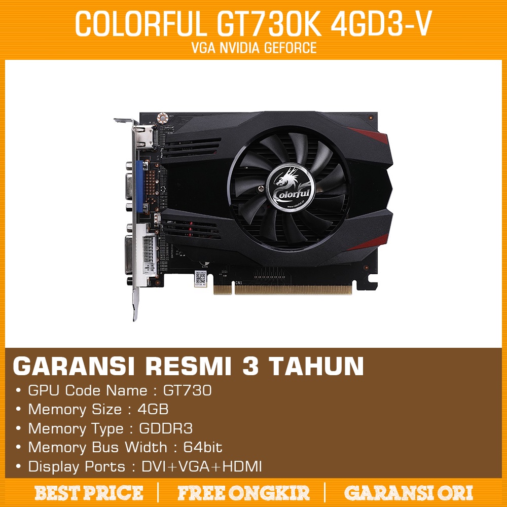 VGA Card COLORFUL GT 730 4GB GDDR3 | GT730K 4GD3-V | GT730 4GB