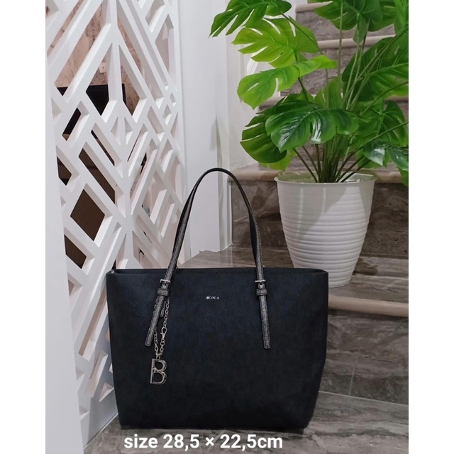 SALE TAS TOTE BONIA MONOGRAM BLACK ORIGINAL 100%