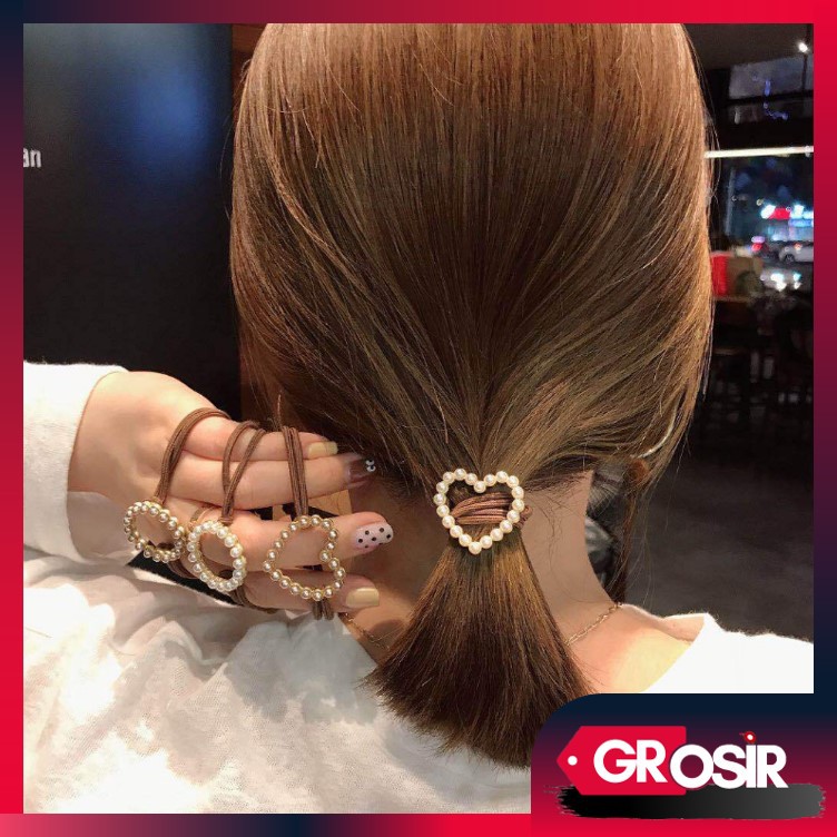 Grosir - K427 (1 PCS) Karet Ikat Rambut Mutiara Bermotif /Karet Ikat Rambut/ Kuncir Rambut Anak Anak