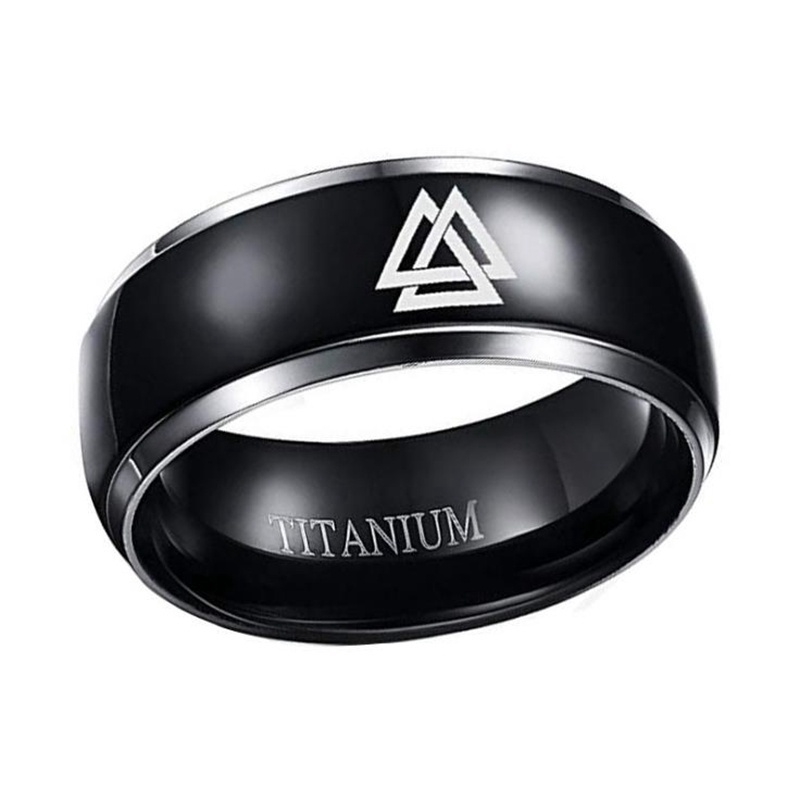 Cincin Bahan Titanium Warna Hitam Ukuran 8mm Gaya Nordik Untuk Pria