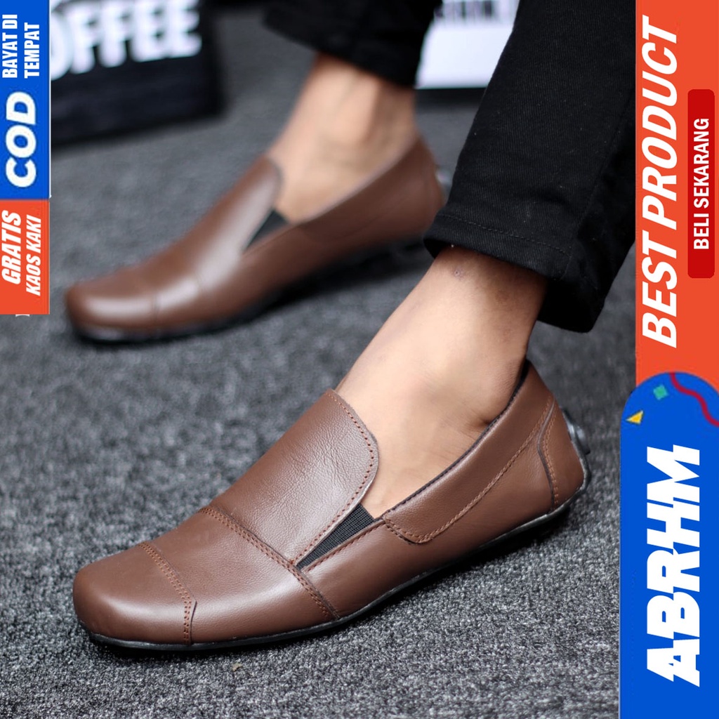 Abrhm Tice - Sepatu Slip On Casual Pria Kulit Asli Hitam