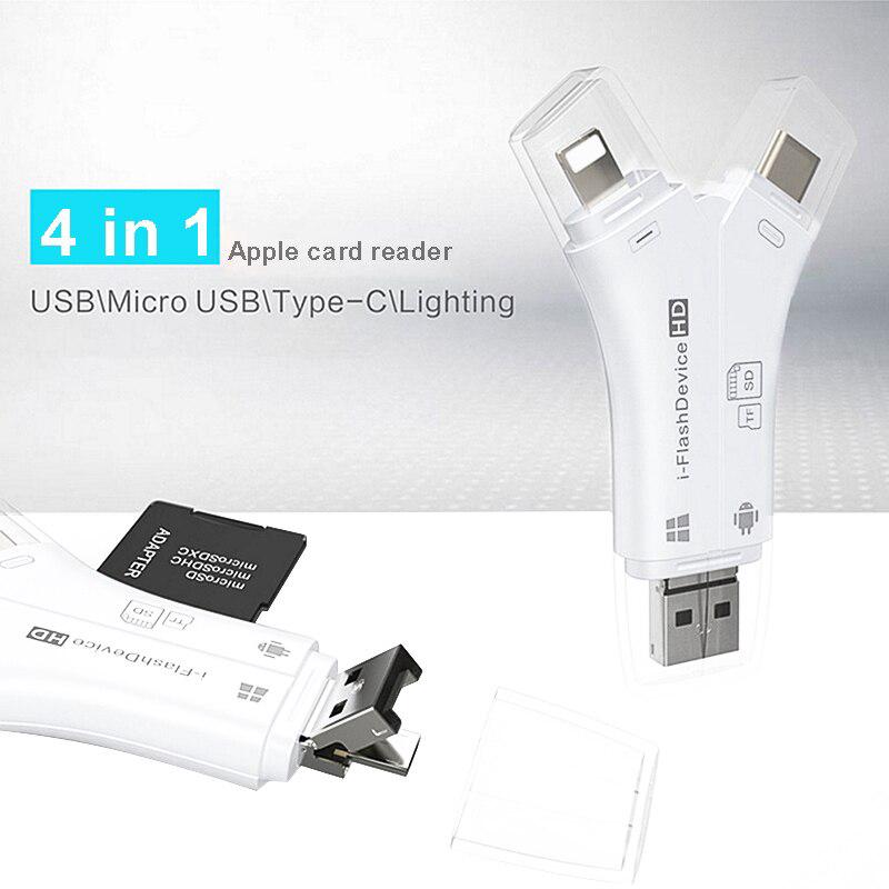 Adaptor Card Reader 4 In 1 Sd Tf Micro Usb Tipe C Untuk