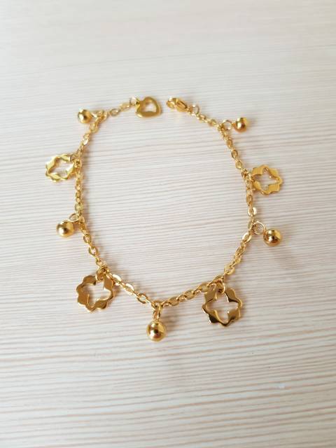 SET Gelang Tangan &amp; Kaki Titanium Gold Motif bunga