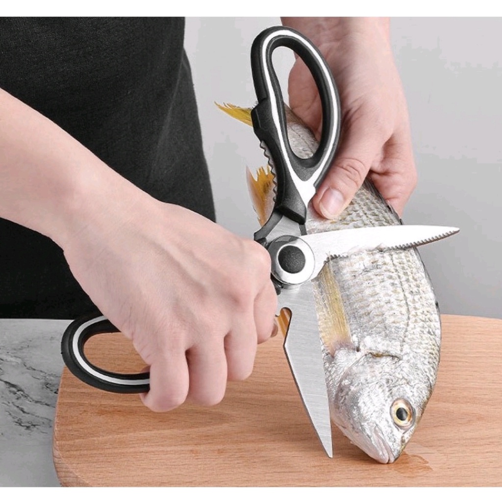 Gunting Dapur Serbaguna Gunting Ikan Ayam Daging Stainless Steel Black