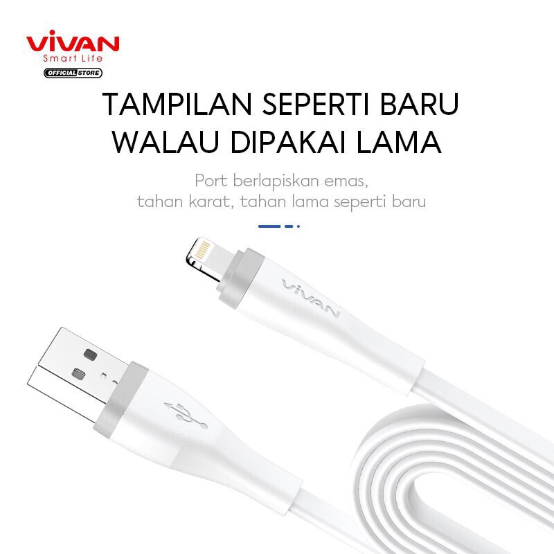 Kabel Data VIVAN SL30S SL100S SL200S Fast Charging 2A Flat Design Lightning Garansi 1 Tahun