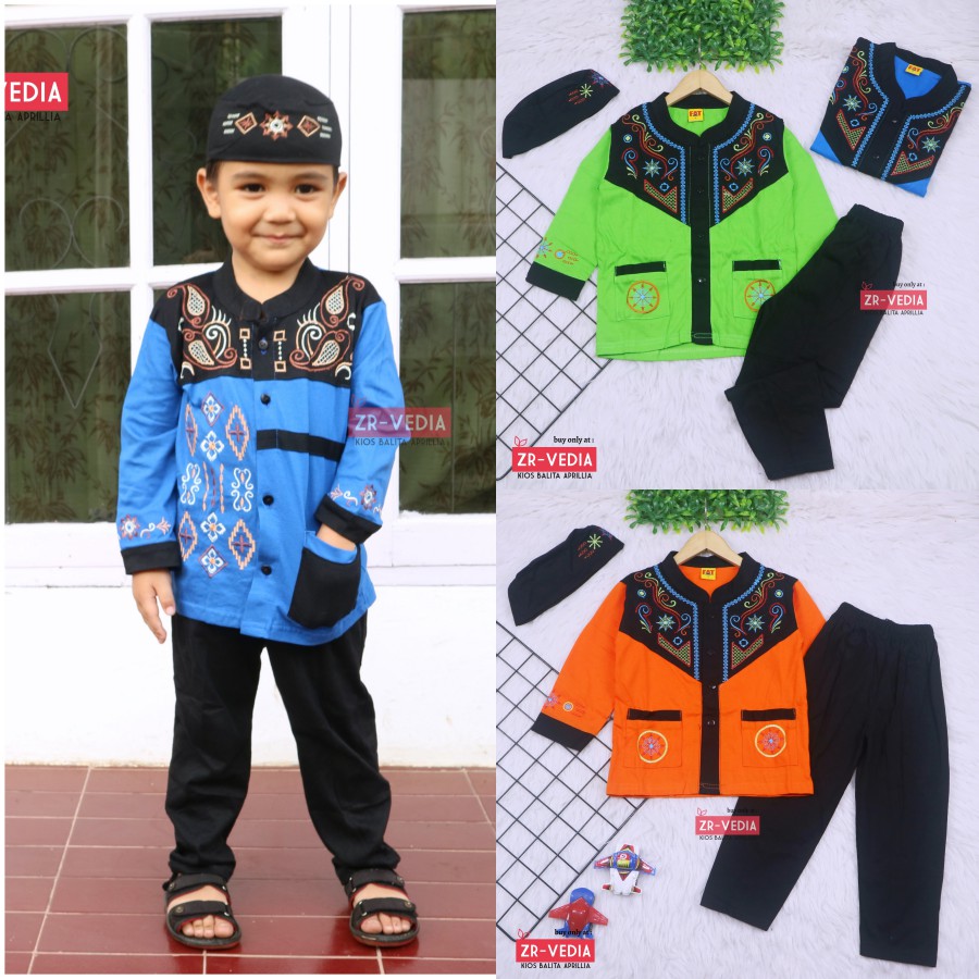 Baju Koko Kurta uk 3-4 tahun / Setelan Muslim Anak Laki Laki PREMIUM BORDIR Bayi Balita Polos Turki