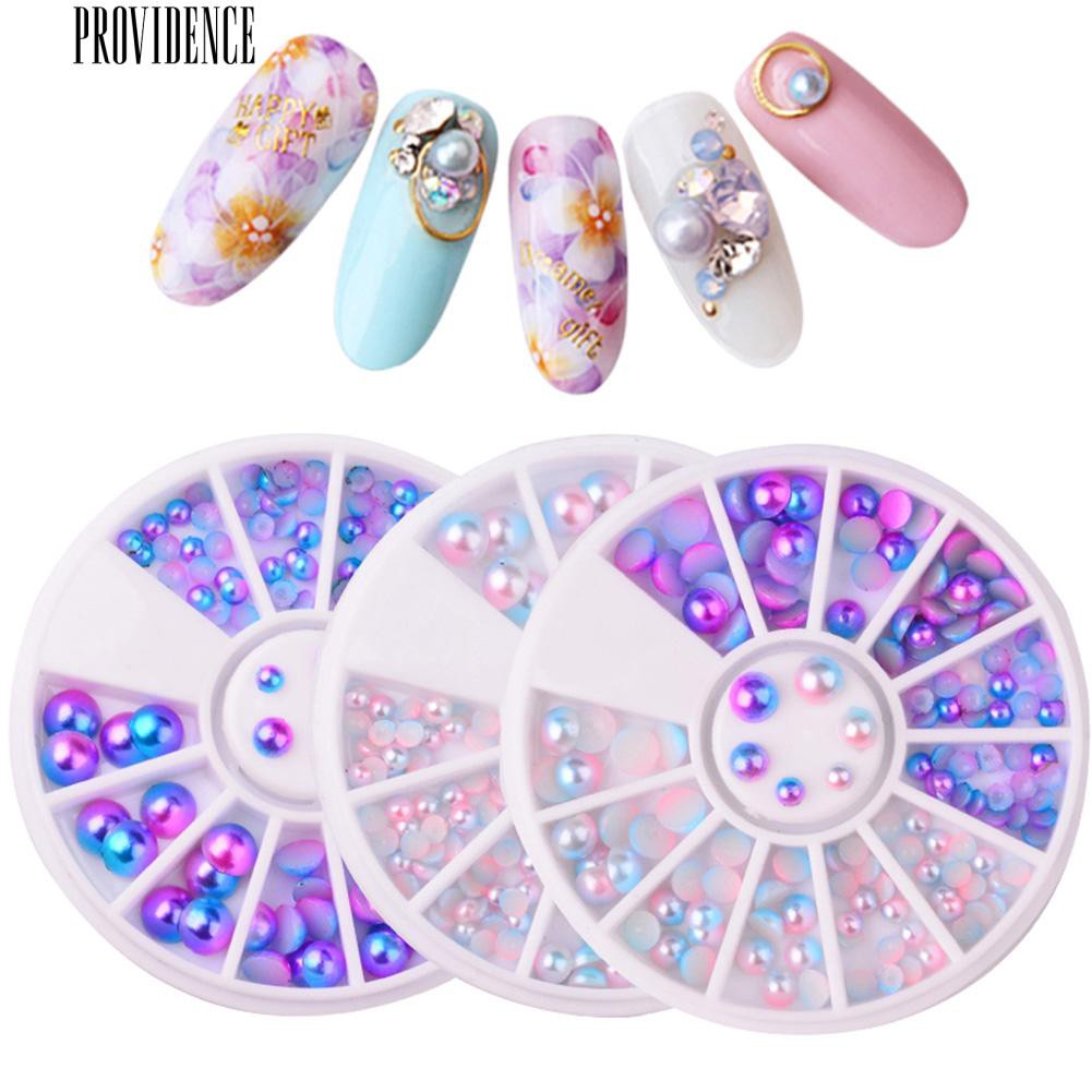 Semi-Lingkaran Manik-manik Mutiara Imitasi Gradien Datar Bawah Studs 3D Nail Art Dekorasi