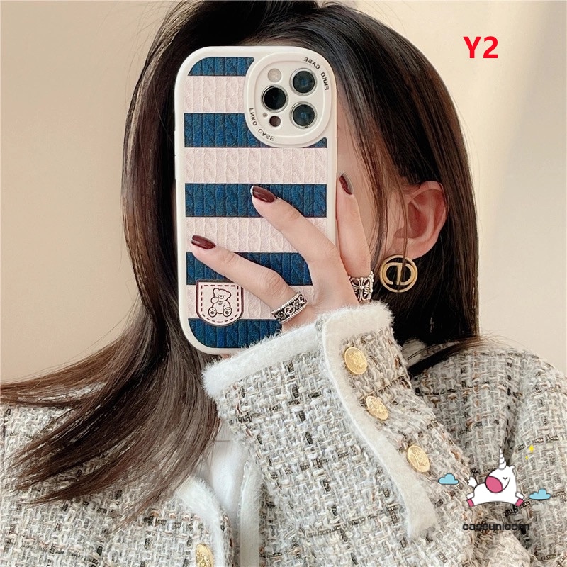 Case Realme C55 C53 C21Y C12 C31 C35 C30 C15 C25 C25s C25Y C11 C17 C20 C3 C21 GT 10 Pro Plus 8i 6i 5 5i 9i 7i 6 8 8pro Motif Rajut Beruang Kartun Lucu Garis Splicing Lembut Cove