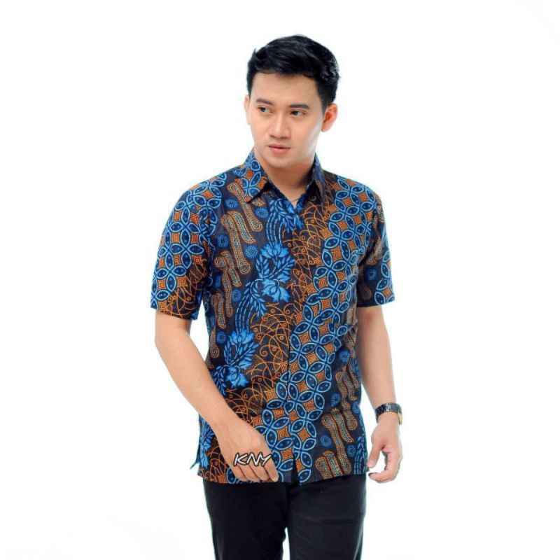 READY Batik Pria ASJ SA HRB026 Kenongo Kemeja Tosca Pendek Pekalongan Padi M L Xl Sogan Tulis ::