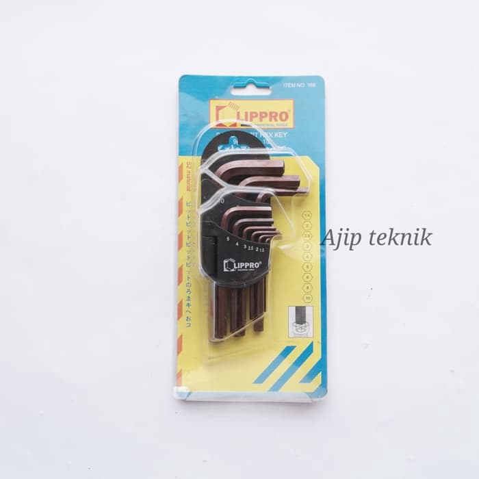 Lippro Kunci L Set Pendek 9 Pcs Short Hex Key 1.5 MM - 10 MM 166