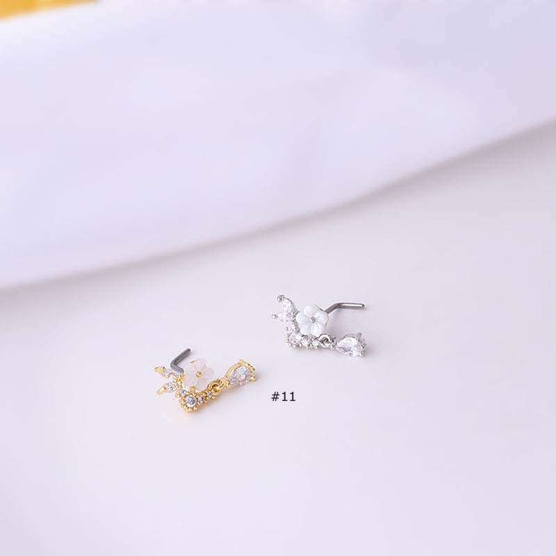 1pc Anting Tindik Hidung / Tubuh Bentuk L 20Gauge Dengan Zircon