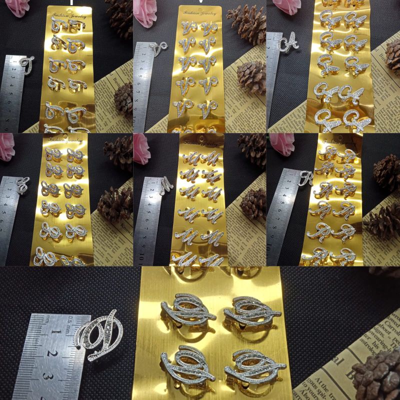 BROS HURUF INISIAL GOLD perpcs / BROS INISAL NAMA SILVER per card isi 12 pcs