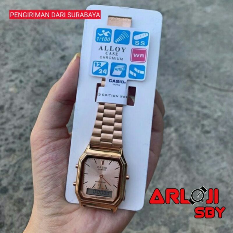 Jam tangan wanita casio AQ 230 dual time