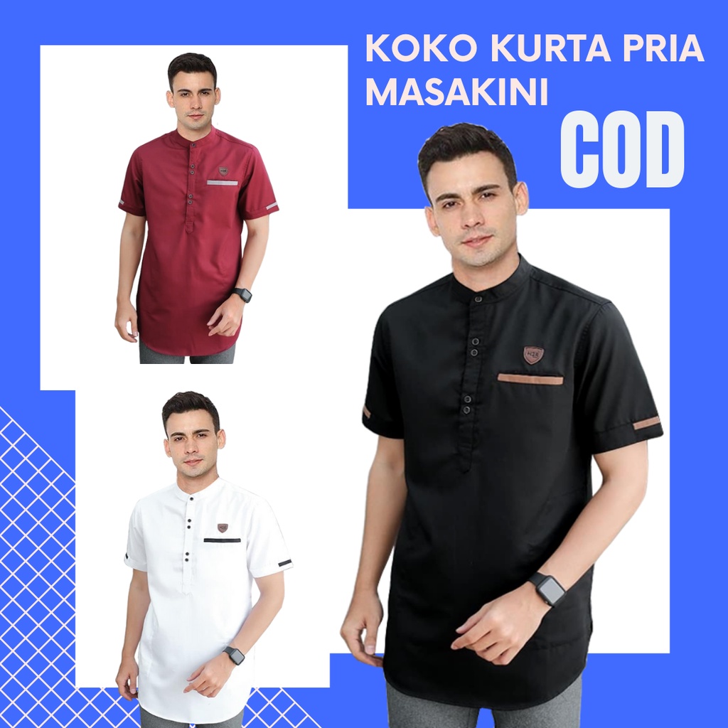 koko hitam pria murah dewasa cowok pakain muslim import impor couple lebaran lengan pendek baju bapa