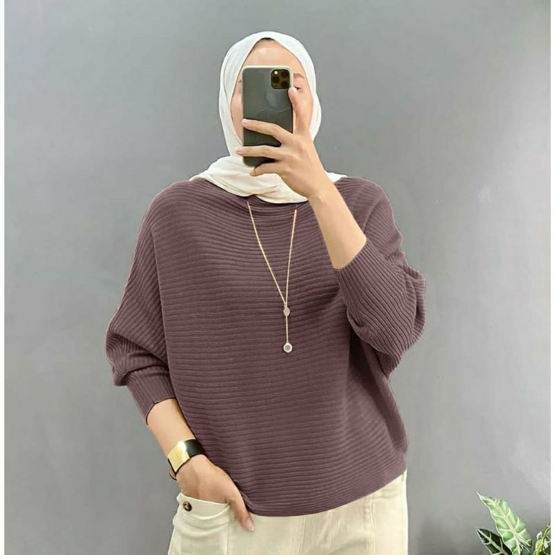 QiVi || Batwing Sweater Rajut Premium LASPERAL | Sweater Jumbo Atasan Blouse Premium | Baju Rajut Ba