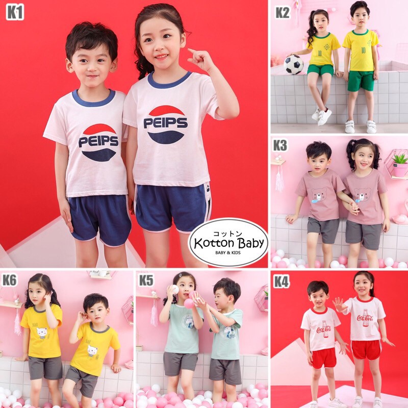 [ sale ] 3-10thn | Setelan Tshirt + Celana (1 set) Anak Laki-laki Perempuan Piyamakid catalog K