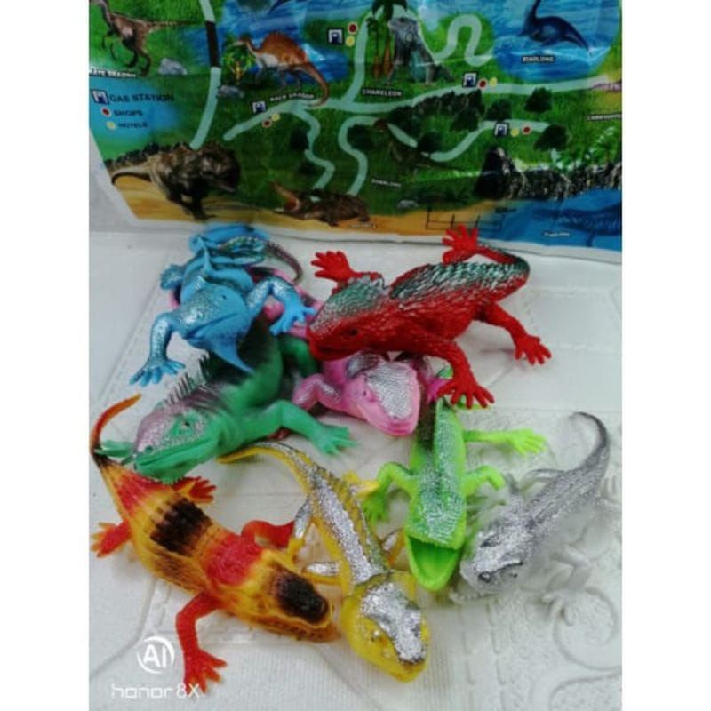 mainan karet hewan reptil bunyi isi 8pcs
