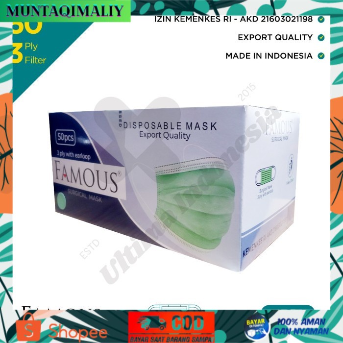 [TERBARU] Famous: Surgical Mask 3 Ply - Masker Medis 3 Lapis (Resmi Indonesia) - Opsi A