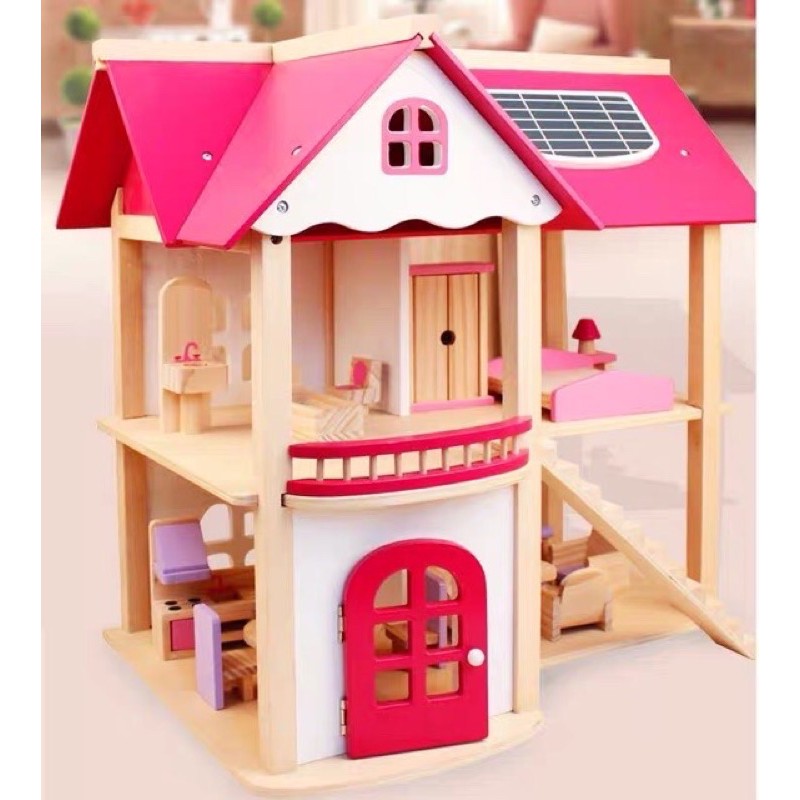 Bright Pink Wooden Doll House