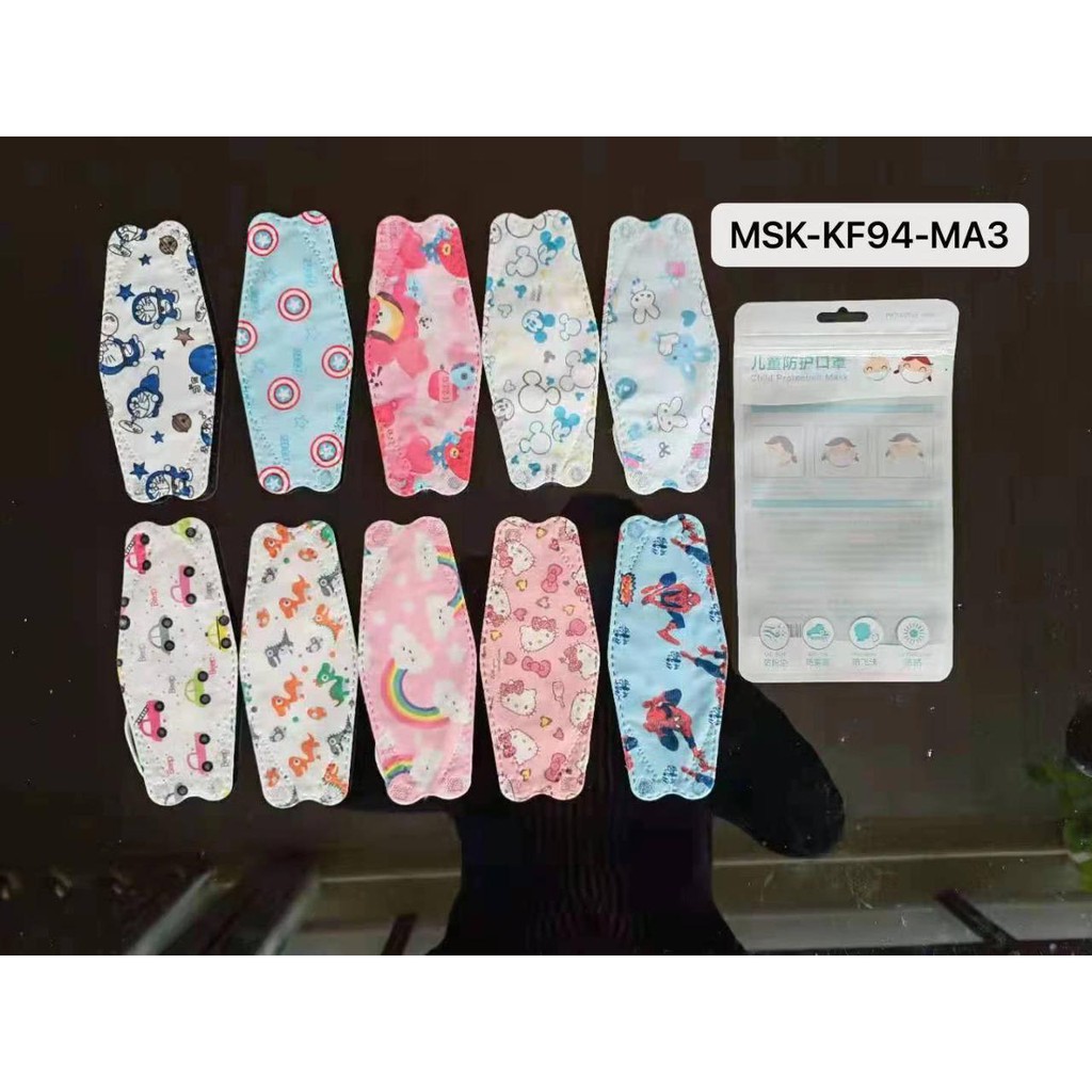 10Pcs Masker mulut Anak KF94 EVO MOTIF LUCU 4PLY Tebal Premium IMPORT Quality IDOL KPOP BTS